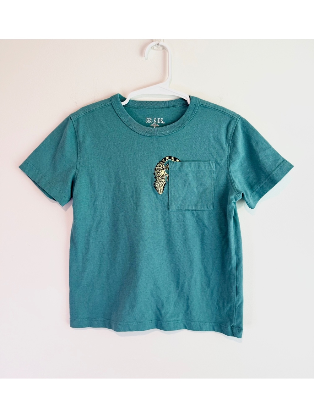 365 Kids Boys' Blue-Green T-Shirt with Pocket and Lizard Design Size 5